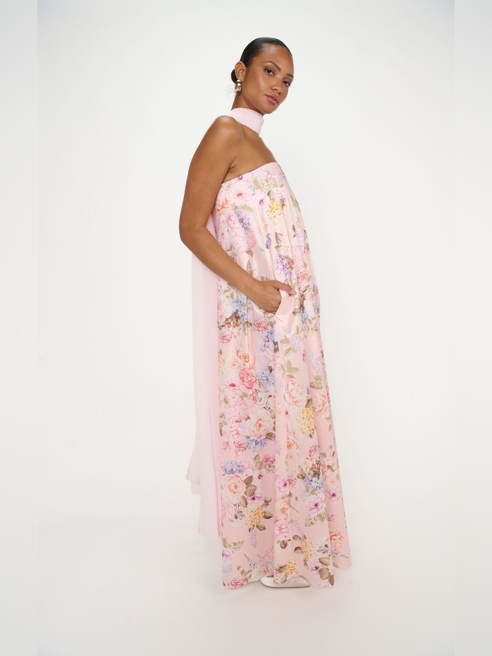 Show Me Your Mumu Tinsley Tube Maxi Dress size XL powder pink taffeta floral - Picture 5 of 7